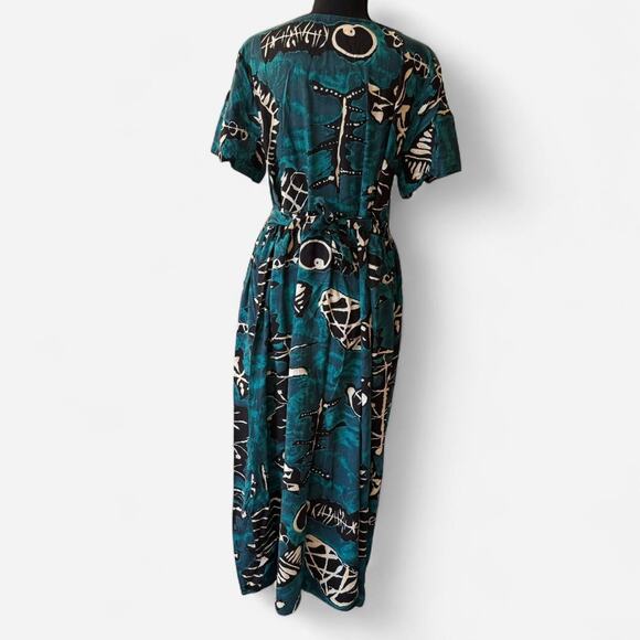 Vintage 80s abstract print flowy dress sz L pockets Lagenlook artsy boho fairy - Picture 5 of 8